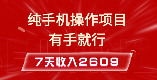 纯手机操作的小项目,有手就能做,7天收入2609+实操教程【揭秘】-俗人圈网创
