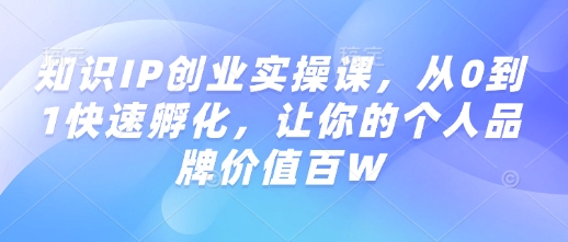 知识IP创业实操课,从0到1快速孵化,让你的个人品牌价值百W-俗人圈网创