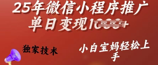 25年微信小程序推广单日变现多张,独家技术,小白宝妈轻松上手【揭秘】-俗人圈网创