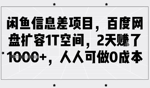 闲鱼信息差项目，百度网盘扩容1T空间，2天收益1k+，人人可做0成本-俗人圈网创