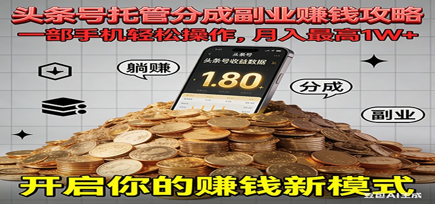 全程托管今日头条,一部手机就可以开干,最高躺赚1W+-俗人圈网创