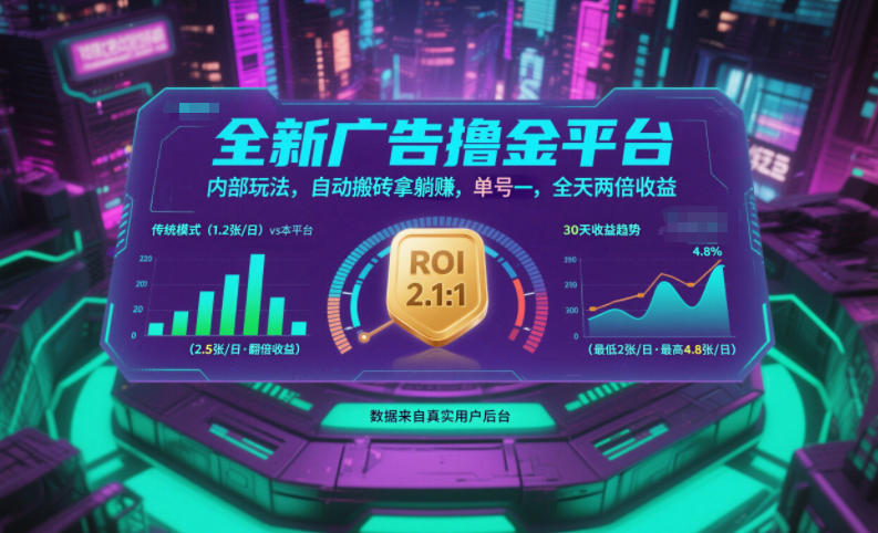 全新广告撸金平台,内部玩法,自动搬砖拿躺賺,单号一天保底2张+,全天两倍收益【揭秘】-俗人圈网创