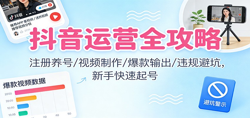 抖音运营全攻略:注册养号/视频制作/爆款输出/违规避坑,新手快速起号-俗人圈网创