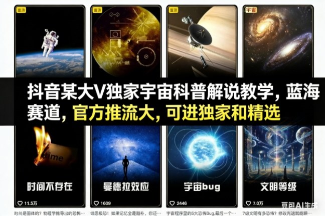 抖音某大V独家宇宙科普解说教学,蓝海赛道,官方推流大,可进独家和精选-俗人圈网创