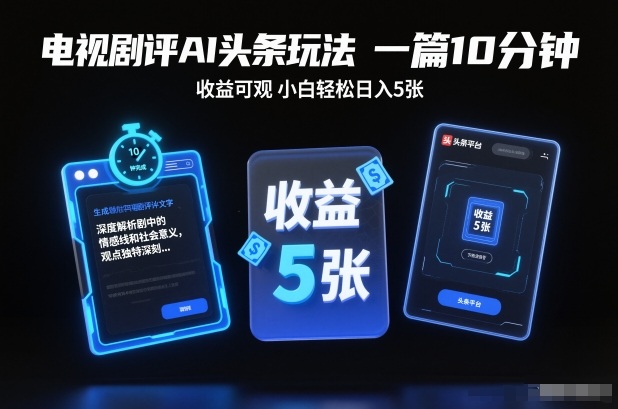 电视剧评AI头条玩法,一篇10分钟,收益可观,小白轻松日入5张+【独家】-俗人圈网创
