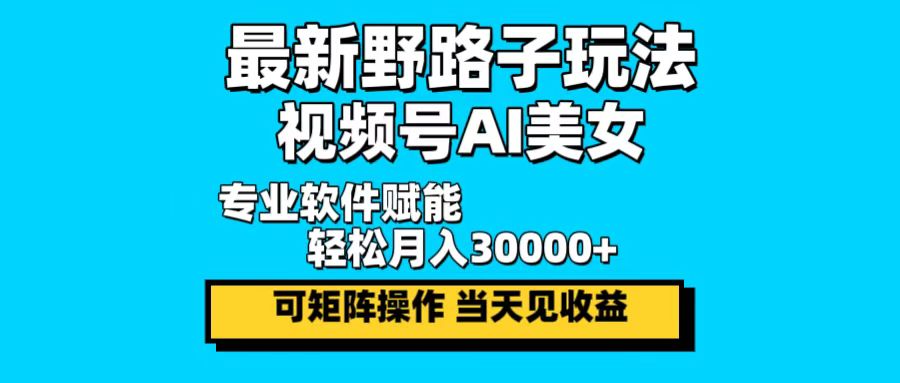 最新野路子玩法，视频号AI美女，当天见收益，轻松月入30000＋-俗人圈网创