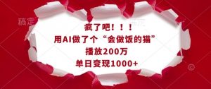 疯了吧！用AI做了个“会做饭的猫”，播放200万，单日变现1k-俗人圈网创