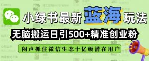 小绿书无脑搬运引流,全自动日引500精准创业粉,微信生态内又一个闷声发财的机会-俗人圈网创