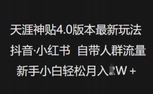 天涯神贴4.0版本最新玩法,抖音·小红书自带人群流量,新手小白轻松月入过W-俗人圈网创