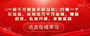 一品千万操盘手研习社，打爆一个引流品，实现百万千万业绩，爆品裂变，私域升单，发售实战-俗人圈网创