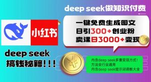Deepseek一键免费生成小红书图文日引300+创业粉，日变现多张教程，方法全行业通用！-俗人圈网创