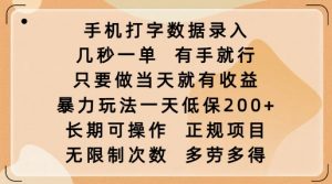 手机打字数据录入，几秒一单，有手就行，只要做当天就有收益，暴力玩法一天低保2张-俗人圈网创