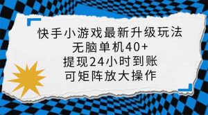 快手小游戏最新版升级玩法,新风口,无脑单机日入40+,可批量放大,小...-俗人圈网创