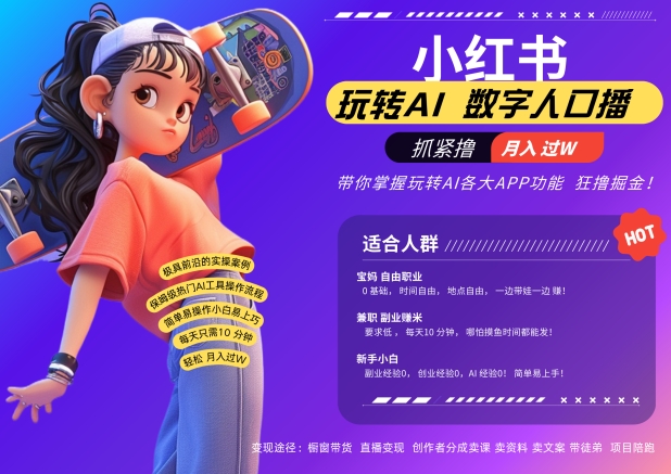 小红书数字人暴力起号，AI改写文案，再也不用费劲录口播，流量火爆月入破W轻松拿捏-俗人圈网创