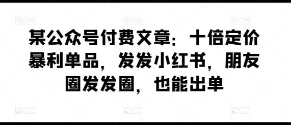 某公众号付费文章：十倍定价暴利单品，发发小红书，朋友圈发发圈，也能出单-俗人圈网创