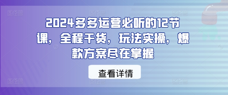 2024多多运营必听的12节课,全程干货,玩法实操,爆款方案尽在掌握-俗人圈网创