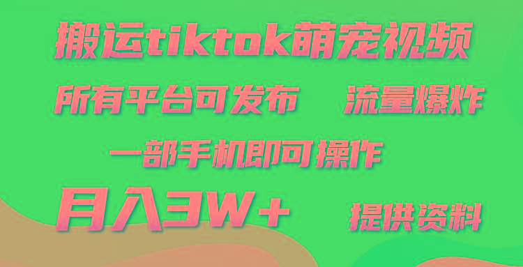 (9618期)搬运Tiktok萌宠类视频，一部手机即可。所有短视频平台均可操作，月入3W+-俗人圈网创