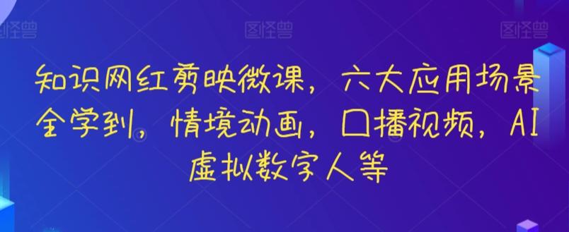 知识网红剪映微课，六大应用场景全学到，情境动画，囗播视频，AI虚拟数字人等-俗人圈网创