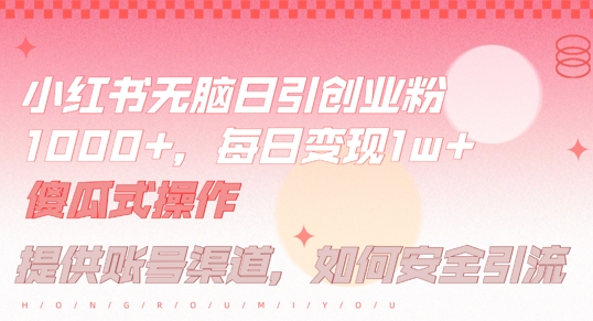 小红书无脑每日引流创业粉500+,小白每天只花半小时,躺赚长尾收益【揭秘】-俗人圈网创
