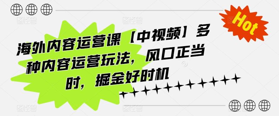 海外内容运营课【中视频】多种内容运营玩法，风口正当时，掘金好时机-俗人圈网创