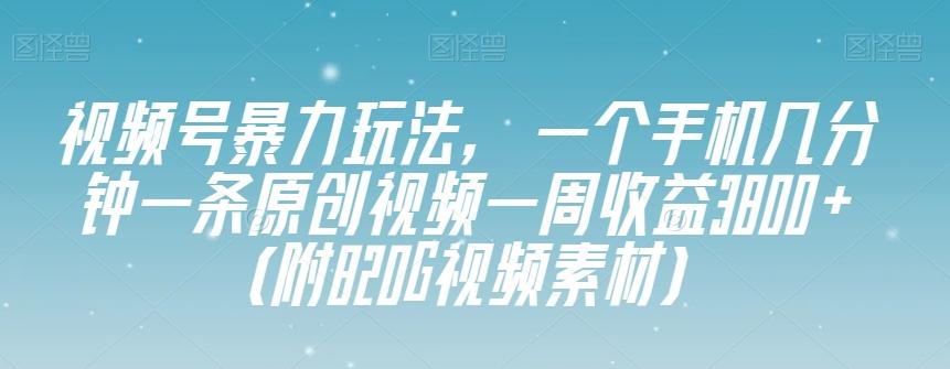 视频号暴力玩法，一个手机几分钟一条原创视频一周收益3800+（附820G视频素材）-俗人圈网创