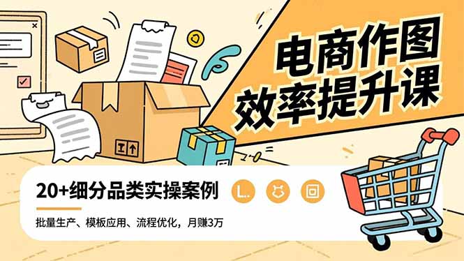 电商作图效率提升课，批量生产、模板应用、流程优化，20+细分品类实操案例，月赚3万-俗人圈网创