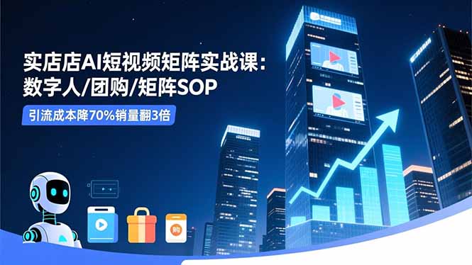 实体店AI短视频矩阵实战课:数字人/团购/矩阵SOP,引流成本降70%销量翻3倍-俗人圈网创