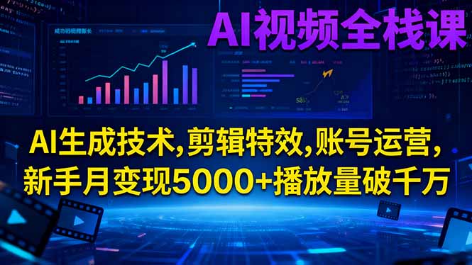 AI视频全栈课:AI生成技术,剪辑特效,账号运营,新手月变现5000+播放量破千万-俗人圈网创