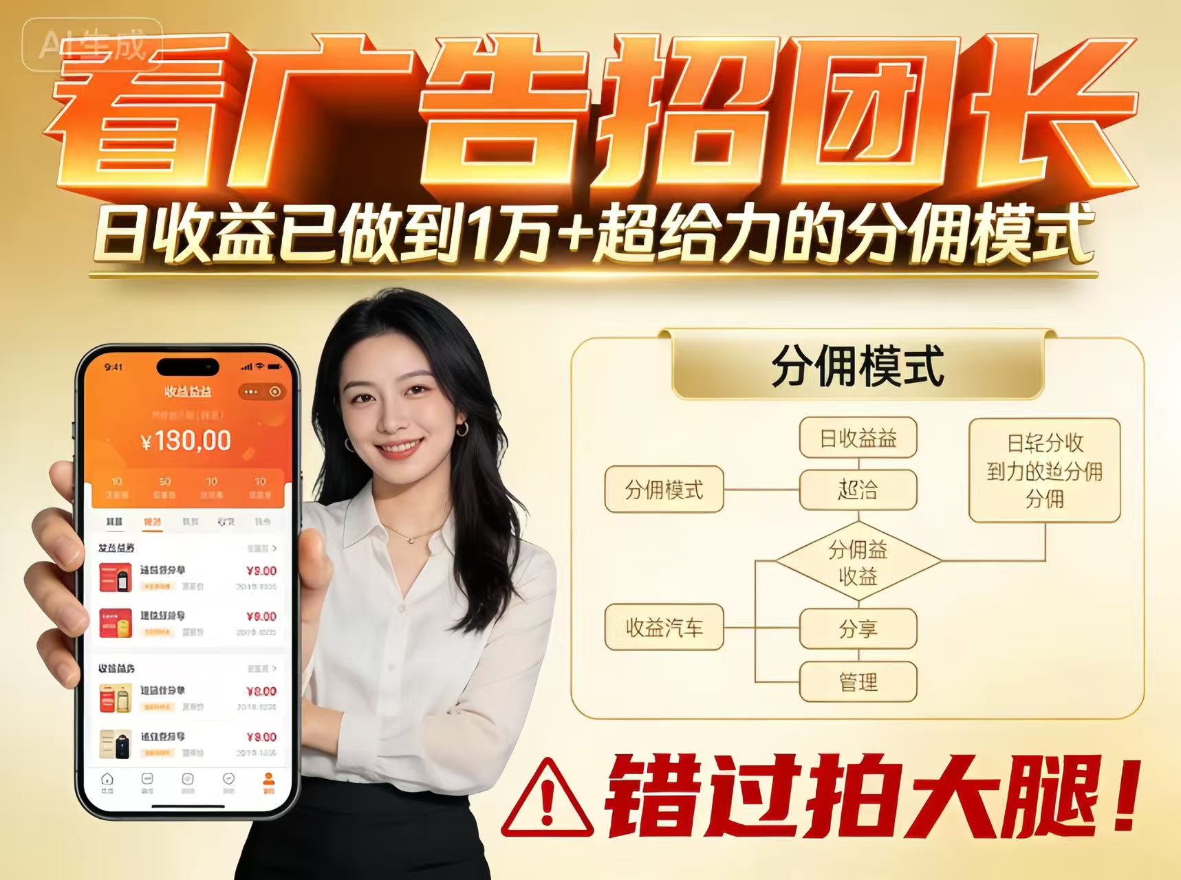 看广告招团长,团队收益已做到日入1万,分佣模式超给力,错过拍大腿-俗人圈网创