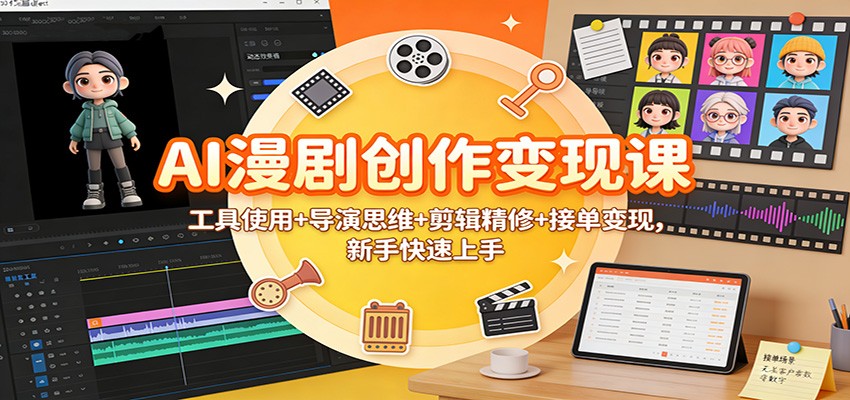 AI漫剧创作变现课:工具使用+导演思维+剪辑精修+接单变现,新手快速上手-俗人圈网创