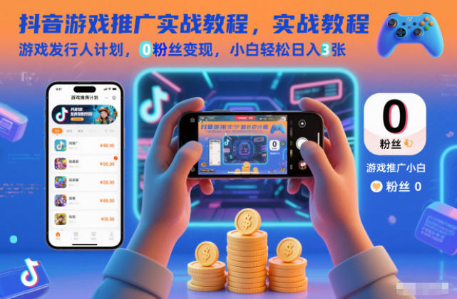 抖音游戏推广实战教程，游戏发行人计划，0粉丝变现，小白轻松日入3张-俗人圈网创