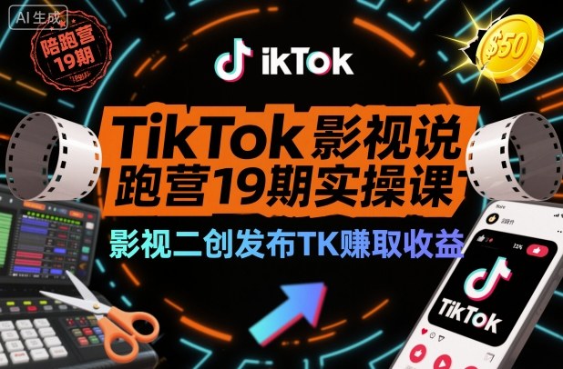 TikTok影视解说陪跑营19期实操课，影视二创发布TK賺取收益，万播收益50美金(更新)-俗人圈网创