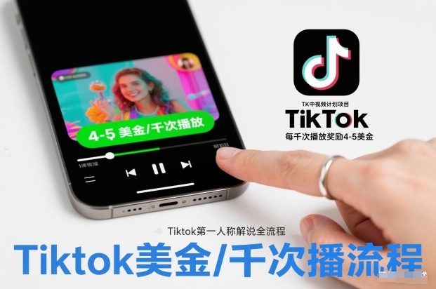 TK中视频计划项目,Tiktok第一人称解说流程,每干次播放奖励4-5美金-俗人圈网创