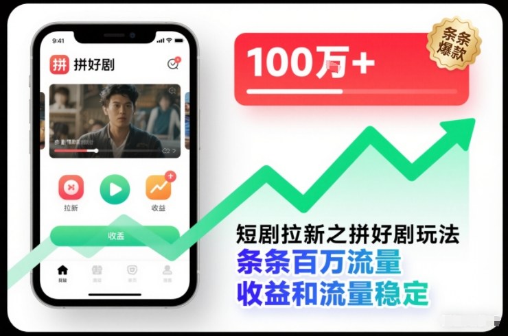 短剧拉新之拼好剧玩法，条条百万流量，收益和流量稳定-俗人圈网创