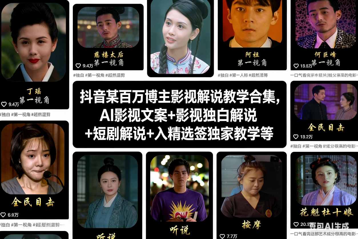 抖音某百万博主影视解说教学合集,AI影视文案+影视独白解说+短剧解说+入精选签独家教学等-俗人圈网创