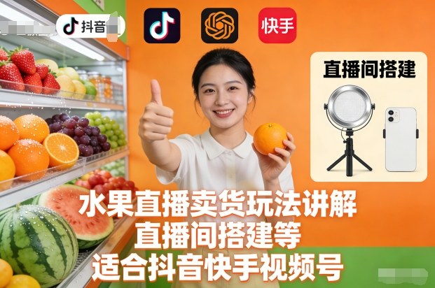 水果直播卖货玩法讲解、直播间搭建等,适合抖音快手视频号-俗人圈网创