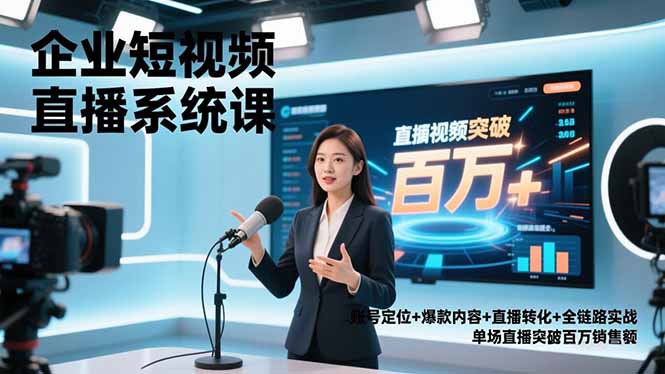 企业短视频直播系统课,账号定位+爆款内容+直播转化+全链路实战,单场直播突破百万销售额-俗人圈网创