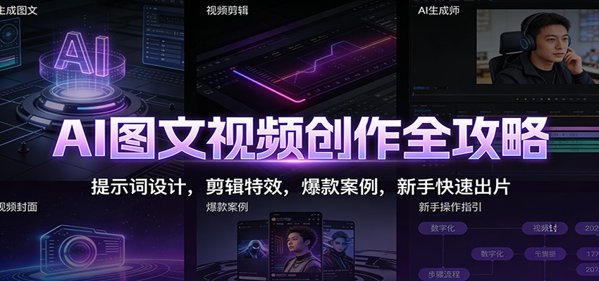 AI图文视频创作全攻略：提示词设计，剪辑特效，爆款案例，新手快速出片-俗人圈网创