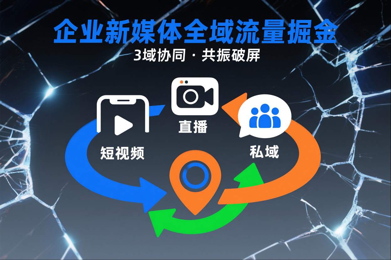 短视频全域商业模式，企业新媒体全域流量掘金，3域协同，共振破屏，短视频-直播-私域-地域-俗人圈网创