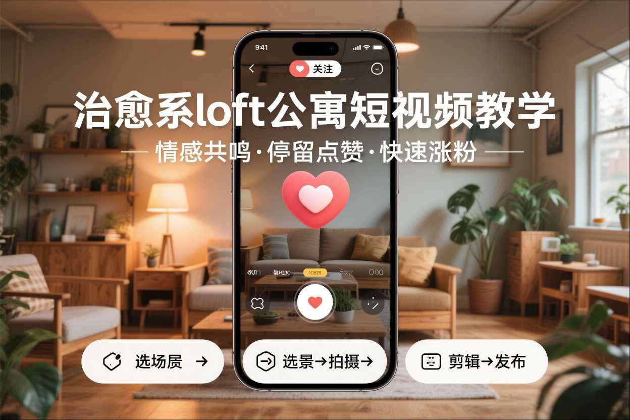 治愈系loft公寓短视频制作教学，情感共鸣引停留点赞关注，快速起号涨粉-俗人圈网创