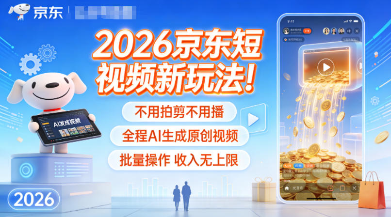 2026京东短视频新玩法！不用拍剪不用播，全程AI生成原创视频，批量操作收入无上限-俗人圈网创