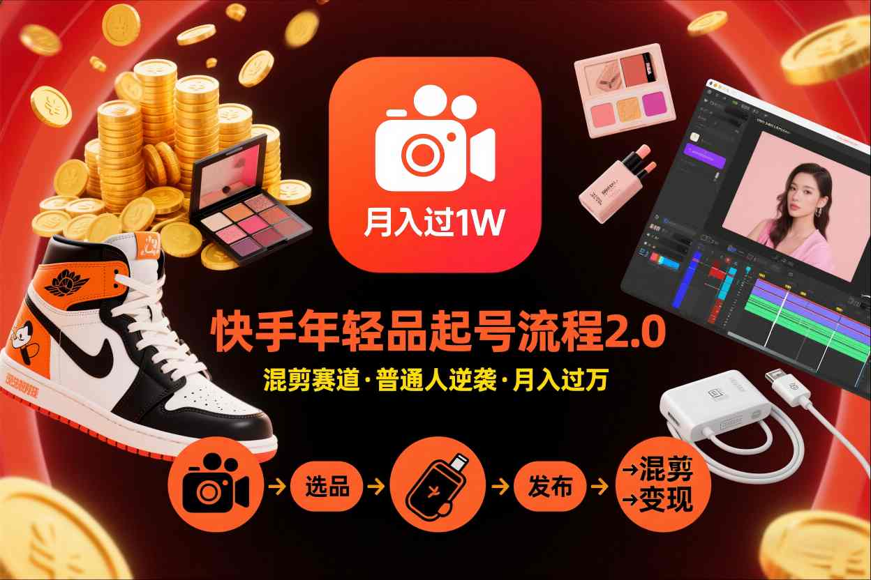 快手短视频带货年轻品起号流程2.0，快手年轻品混剪赛道，普通人也能月入过1W-俗人圈网创