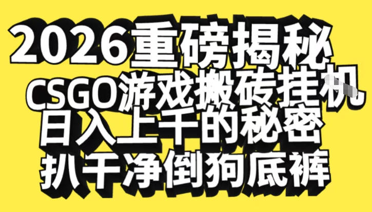 2026开年重磅解密，CSGO游戏搬砖挂G日入1k+的秘密，把倒狗的底裤扒干【揭秘】-俗人圈网创