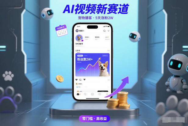 AI视频新赛道，宠物播客仅注册5天涨粉2W，收益非常可观-俗人圈网创