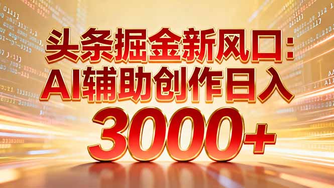 头条掘金新风口：AI辅助创作日入3000+，矩阵玩法当天启动隔天见效-俗人圈网创