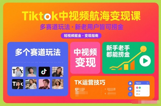 Tiktok中视频航海变现课，多个赛道玩法，新手老手都能在TK中视频捞金-俗人圈网创
