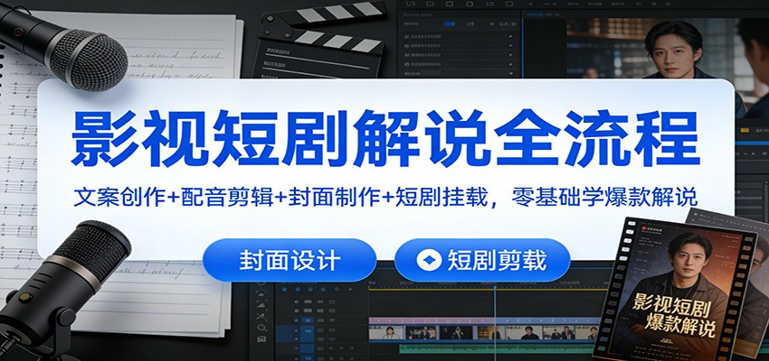 影视短剧解说全流程：文案创作+配音剪辑+封面制作+短剧挂载，零基础学爆款解说-俗人圈网创