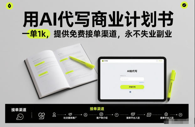 用AI代写商业计划书，一单1k，提供免费接单渠道，永不失业副业-俗人圈网创