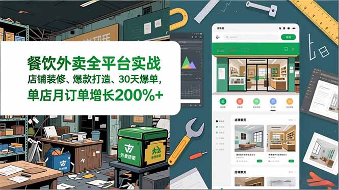 餐饮外卖全平台实战，店铺装修、爆款打造、30天爆单，手把手教学，单店月订单增长200%+-俗人圈网创