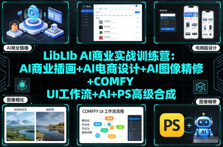 LibLIb AI商业实战训练营：AI商业插画+AI电商设计+AI图像精修+COMFY UI工作流+AI+PS高级合成-俗人圈网创